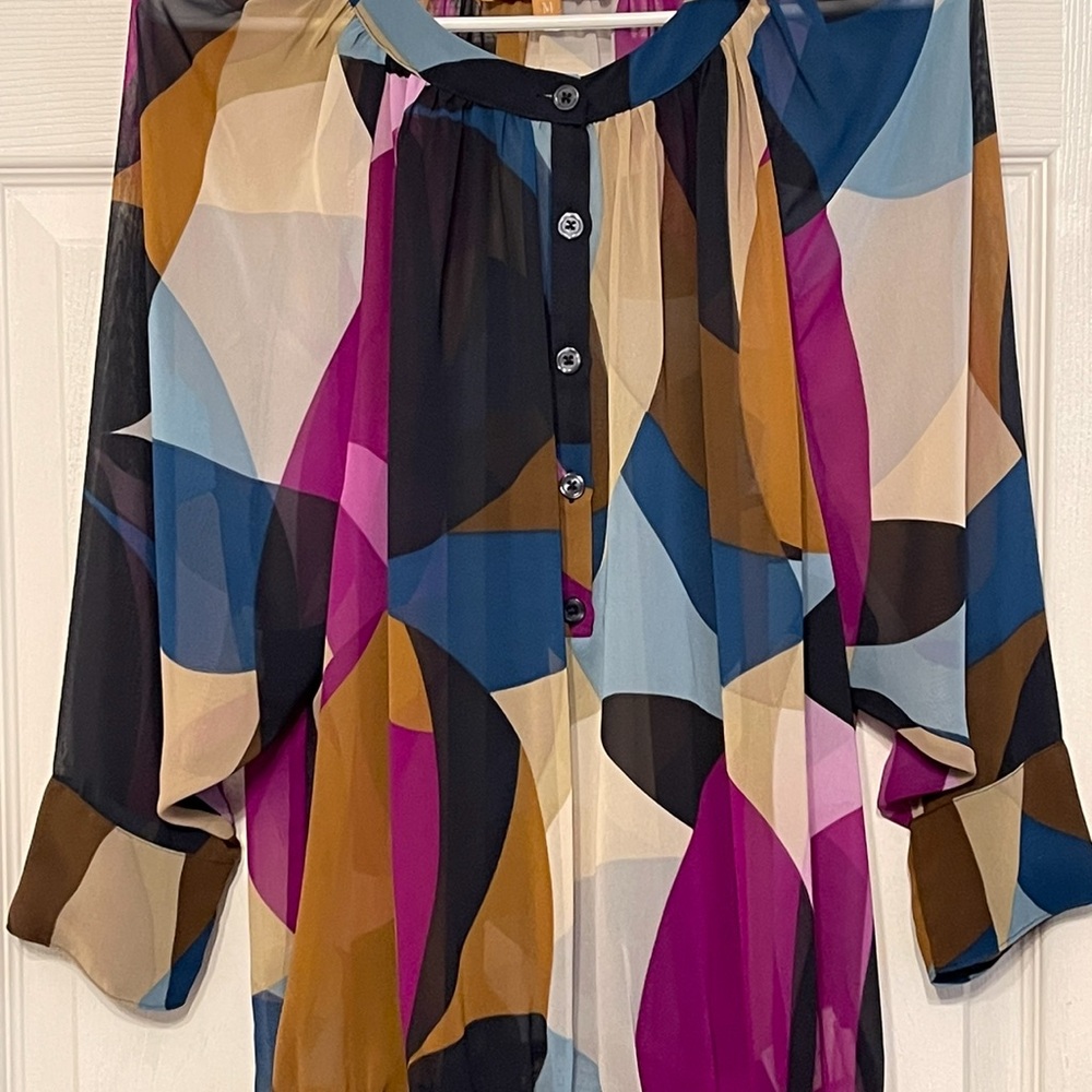 Ellen Tracy Multicolor Geometric Blouse